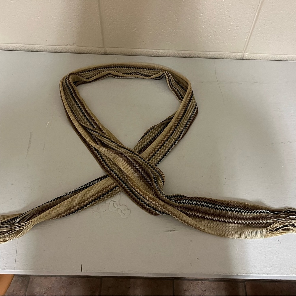 Carlisle Woven Scarf with Fringe in Brown and Cream